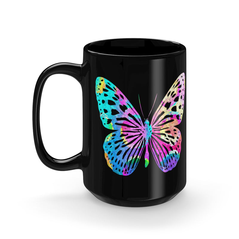 Watercolor Butterfly Black Mug 15oz - Zuzi's
