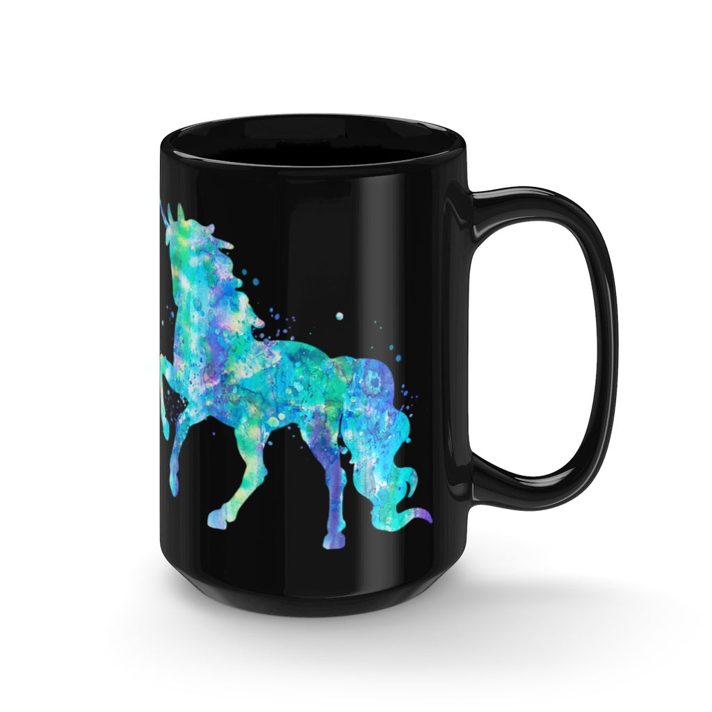 Watercolor Unicorn Black Mug 15oz - Zuzi's