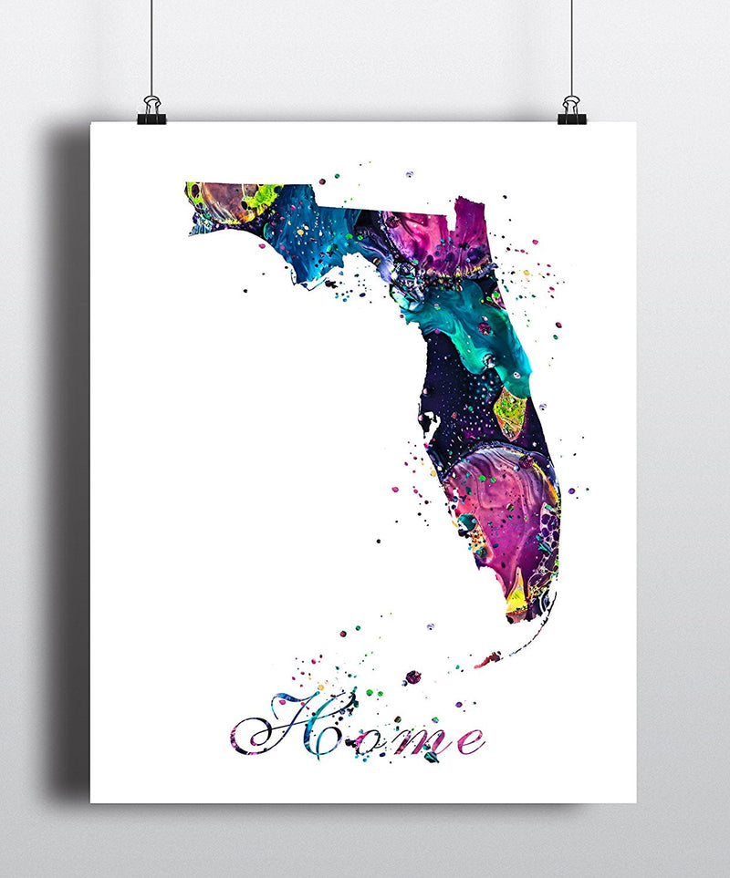 Florida Home Map Watercolor Art Print - Unframed - Zuzi's
