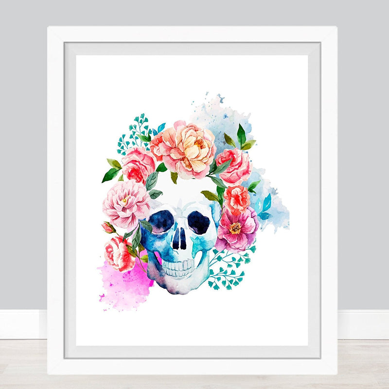 Floral Skull Watercolor Art Print - Unframed - Zuzi's