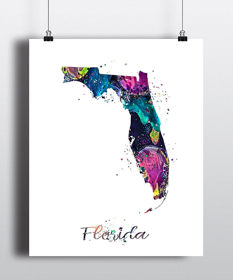 Florida Map Watercolor Art Print - Unframed - Zuzi's