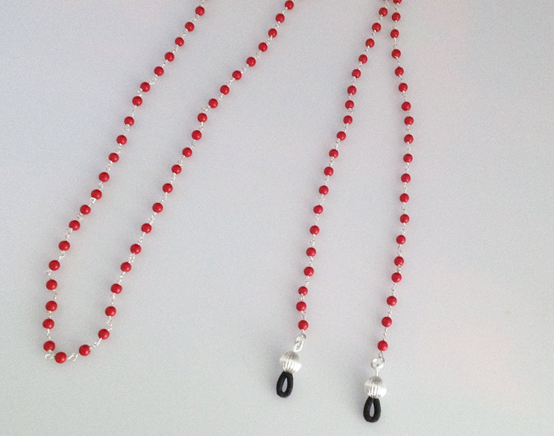 Sterling Silver and Natural Coral Eyeglass/ Sunglass Chain - Zuzi's