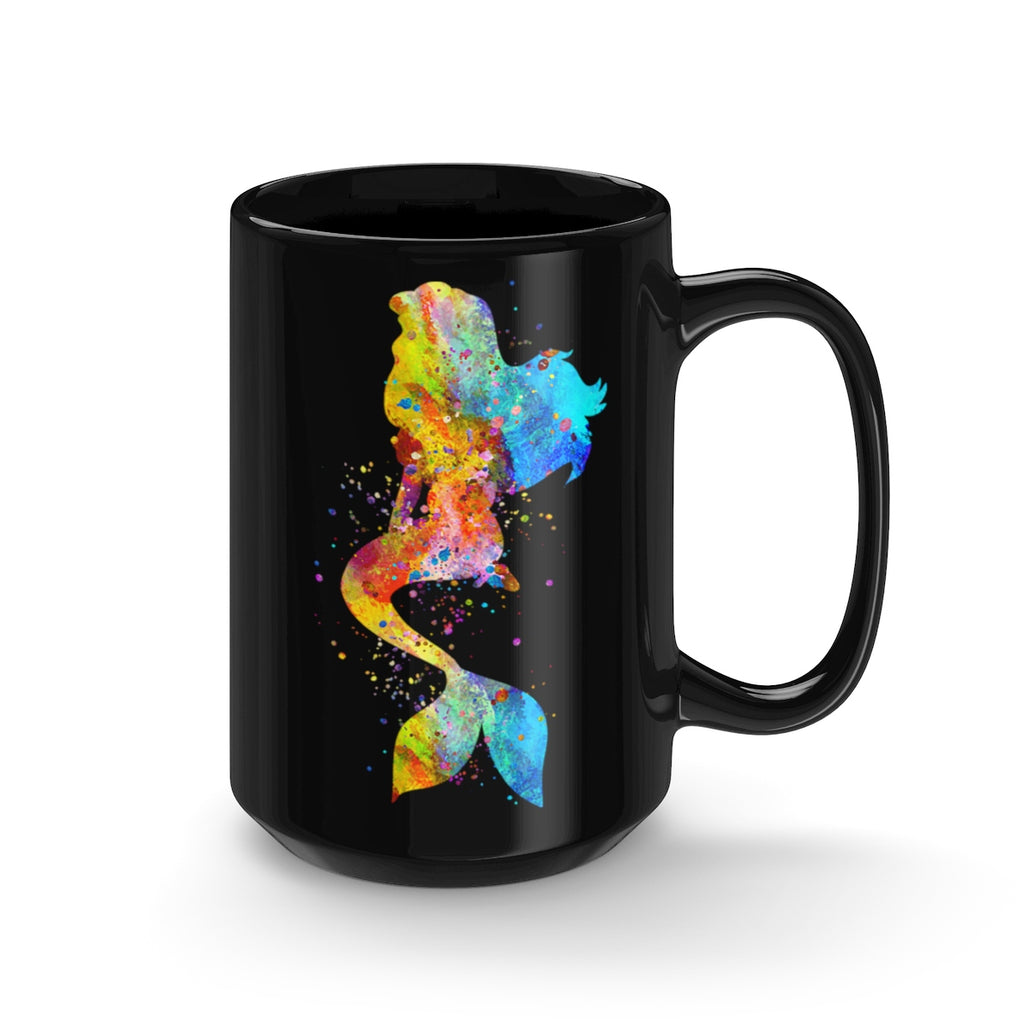 Watercolor Mermaid Black Mug 15oz - Zuzi's