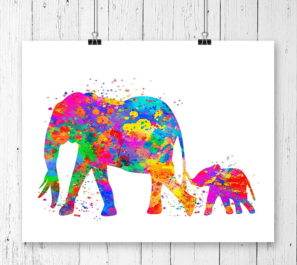 Elephant and Baby Elephant  Art Print - Unframed - Zuzi's