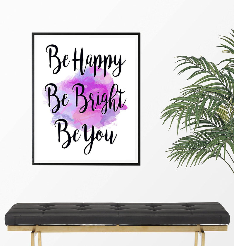 Be Happy, Be Bright, Be You Watercolor Quote Art Print - Unframed - Zuzi's