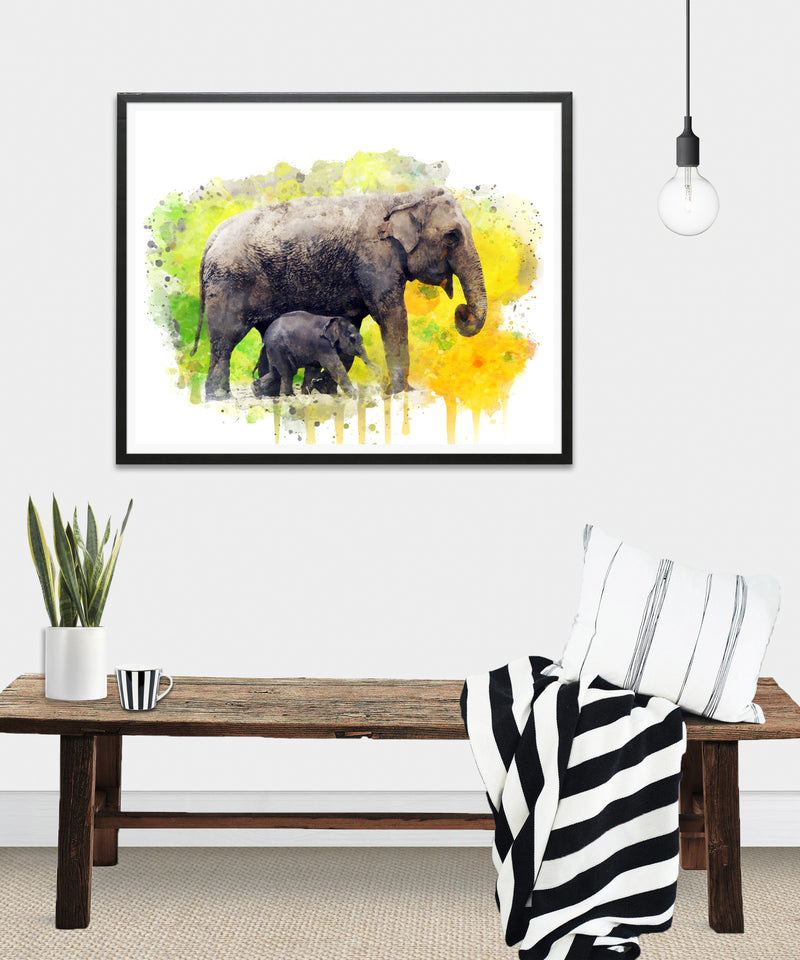 Elephant and Baby Elephant  Art Print - Unframed - Zuzi's