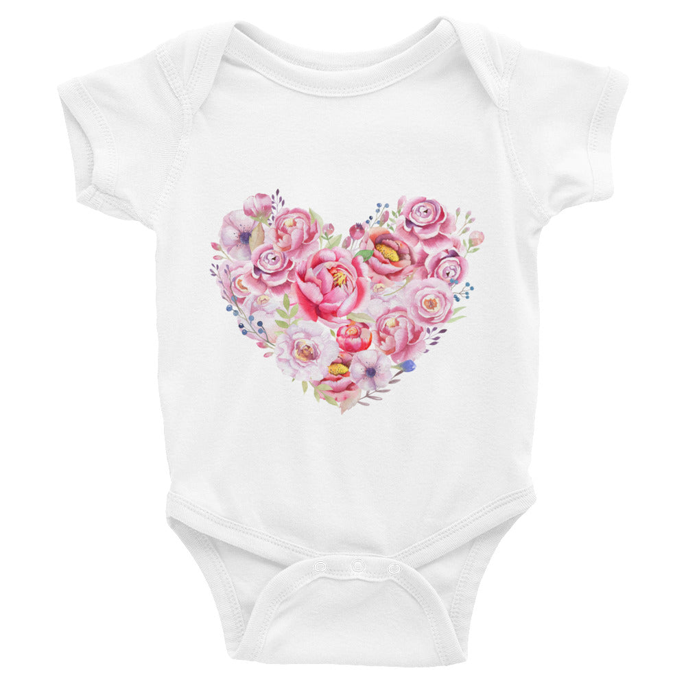 Watercolor Peonies Heart Infant Bodysuit - Zuzi's