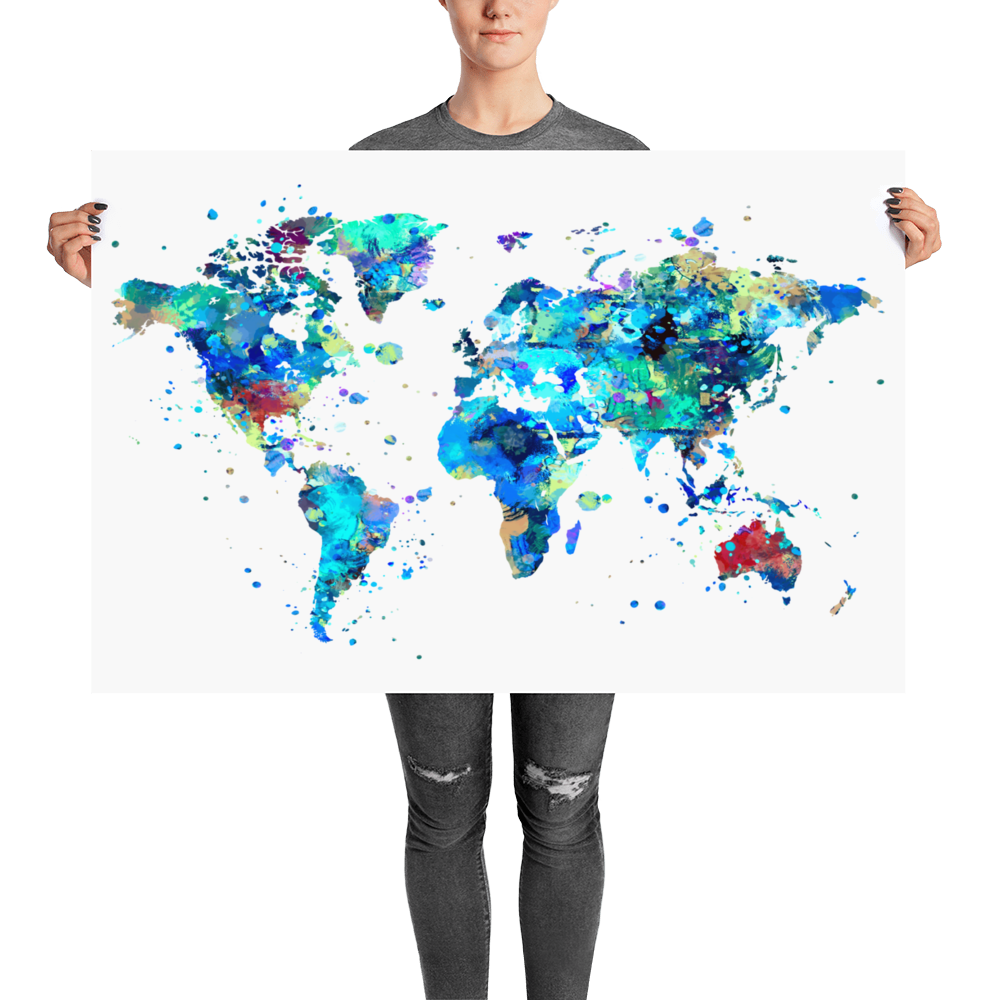 World Map Watercolor Art Print - Large Size - Unframed - Zuzi's