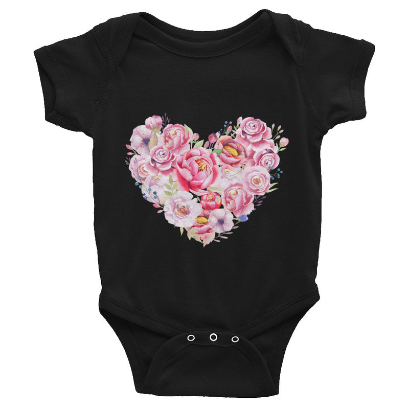Watercolor Peonies Heart Infant Bodysuit - Zuzi's