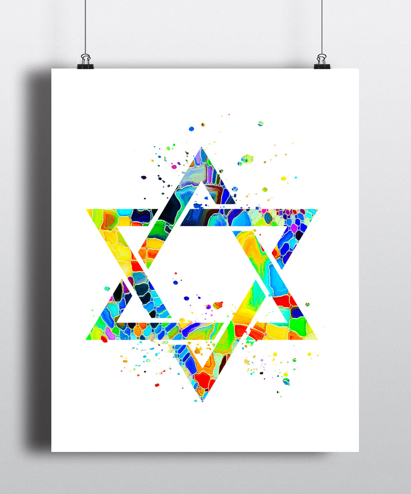 Star Of David Watercolor Art Print - Unframed - Zuzi's