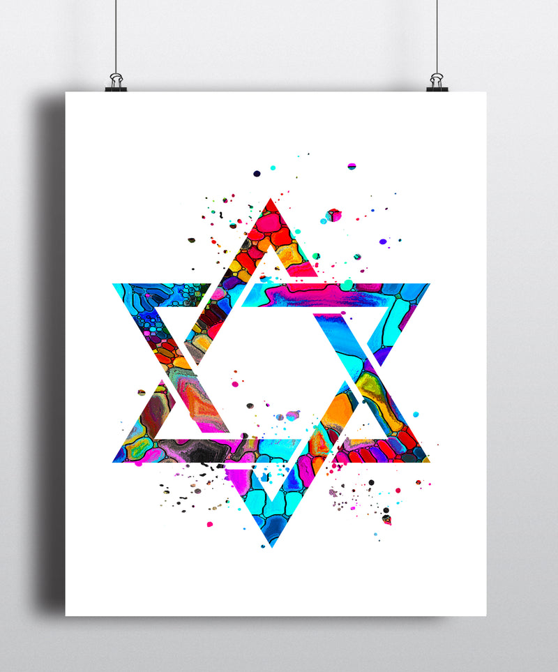 Star Of David Watercolor Art Print - Unframed - Zuzi's