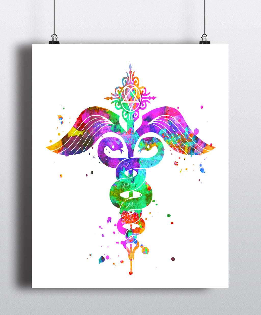 Caduceus Watercolor Art Print - Unframed - Zuzi's