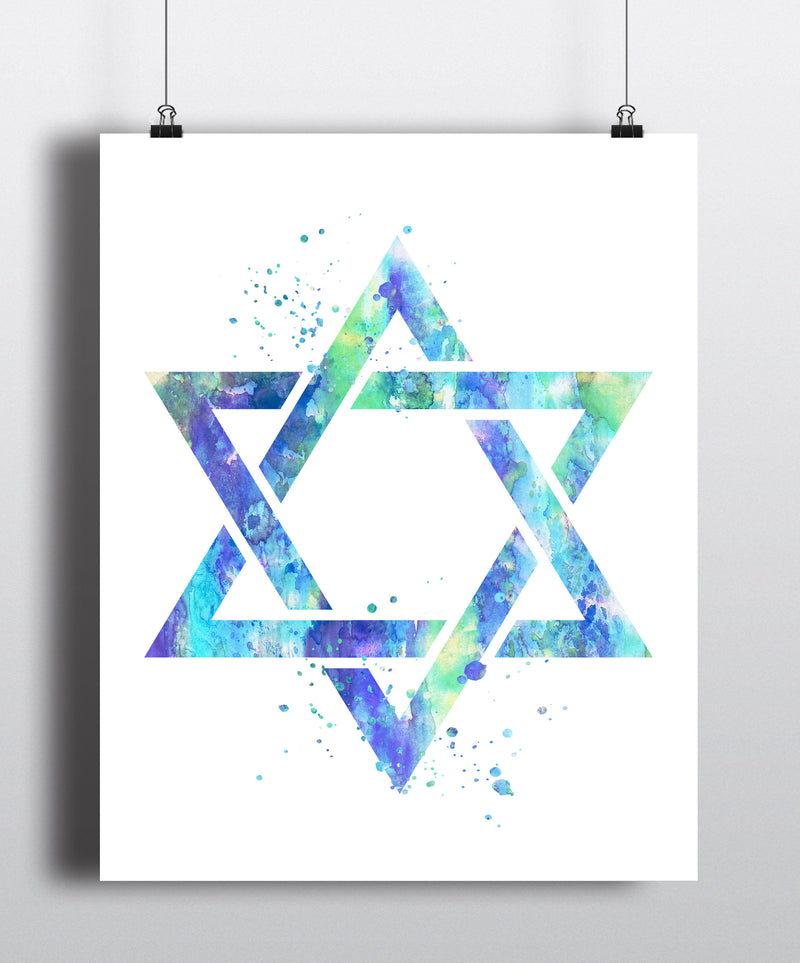 Star Of David Watercolor Art Print - Unframed - Zuzi's