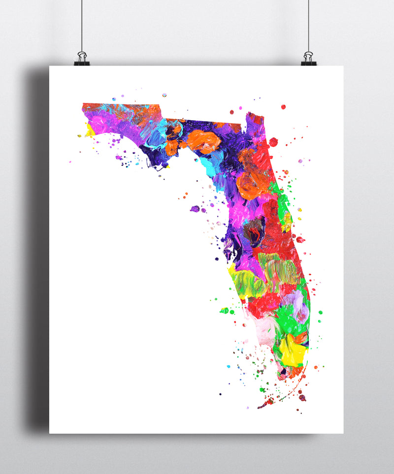 Florida Map Watercolor Art Print - Unframed - Zuzi's