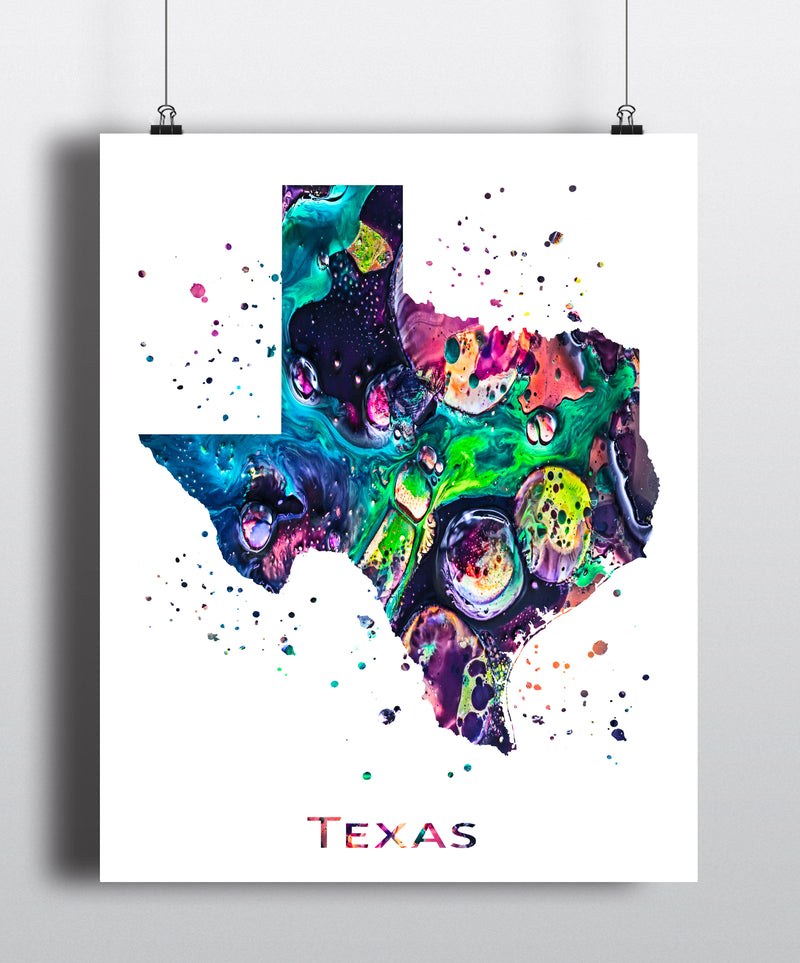 Texas Map Art Print - Unframed - Zuzi's