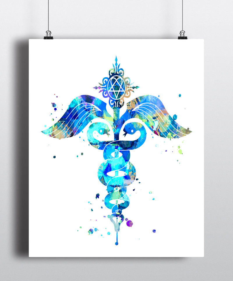 Caduceus Watercolor Art Print - Unframed - Zuzi's