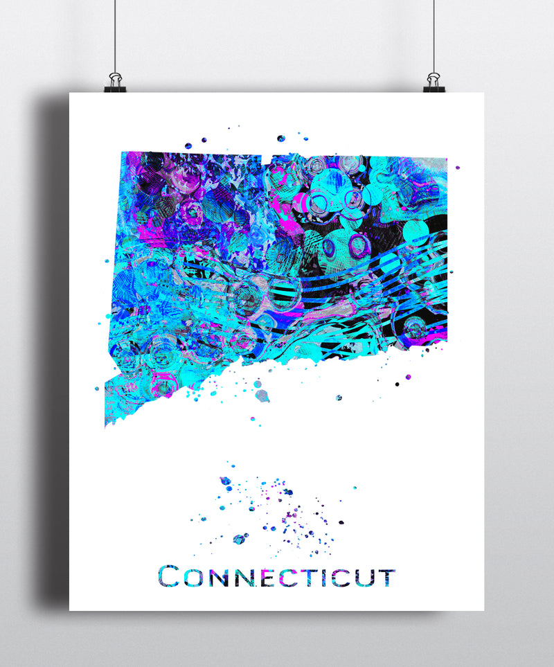 Connecticut Map Watercolor Art Print - Unframed - Zuzi's