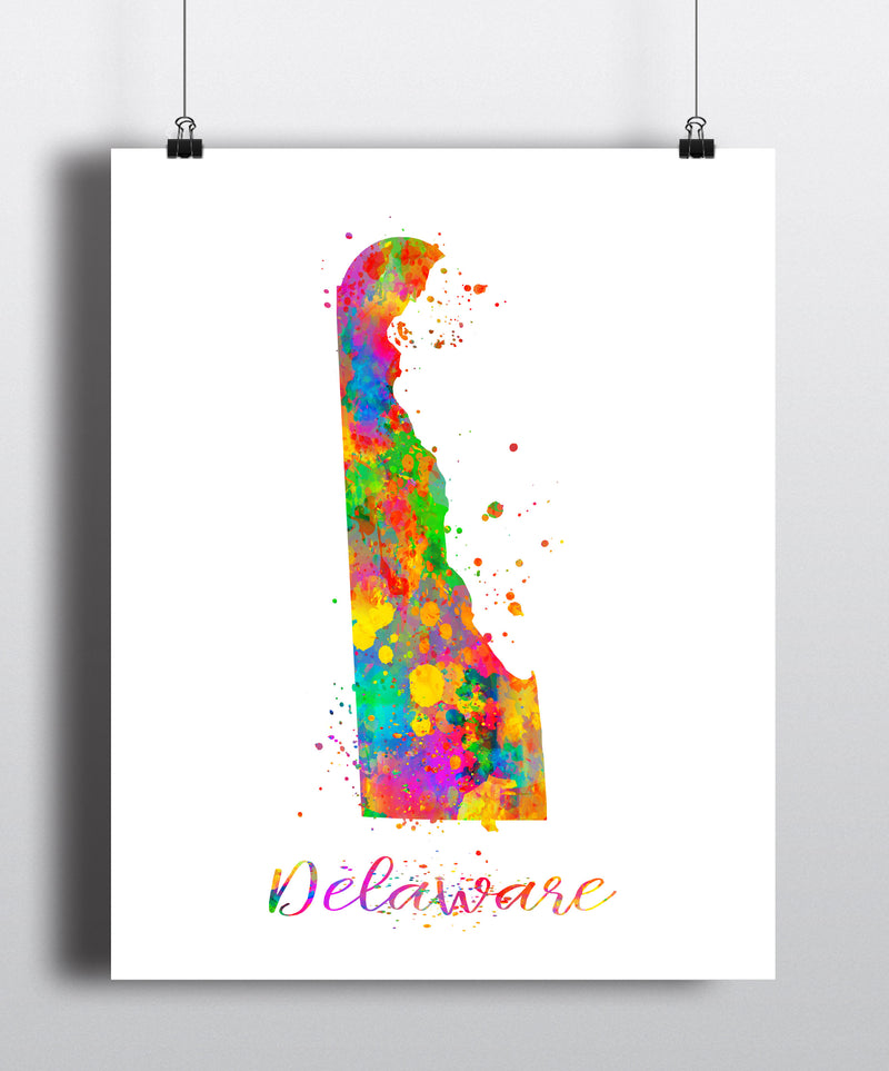 Delaware Map Watercolor Art Print - Unframed - Zuzi's