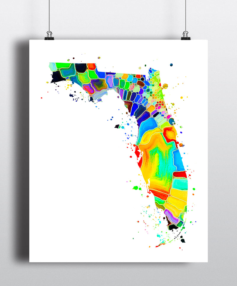 Florida Map Watercolor Art Print - Unframed - Zuzi's