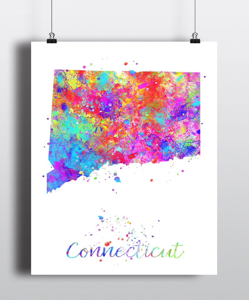 Connecticut Map Watercolor Art Print - Unframed - Zuzi's