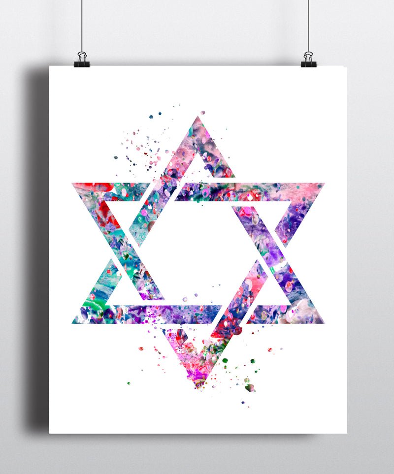 Star Of David Watercolor Art Print - Unframed - Zuzi's