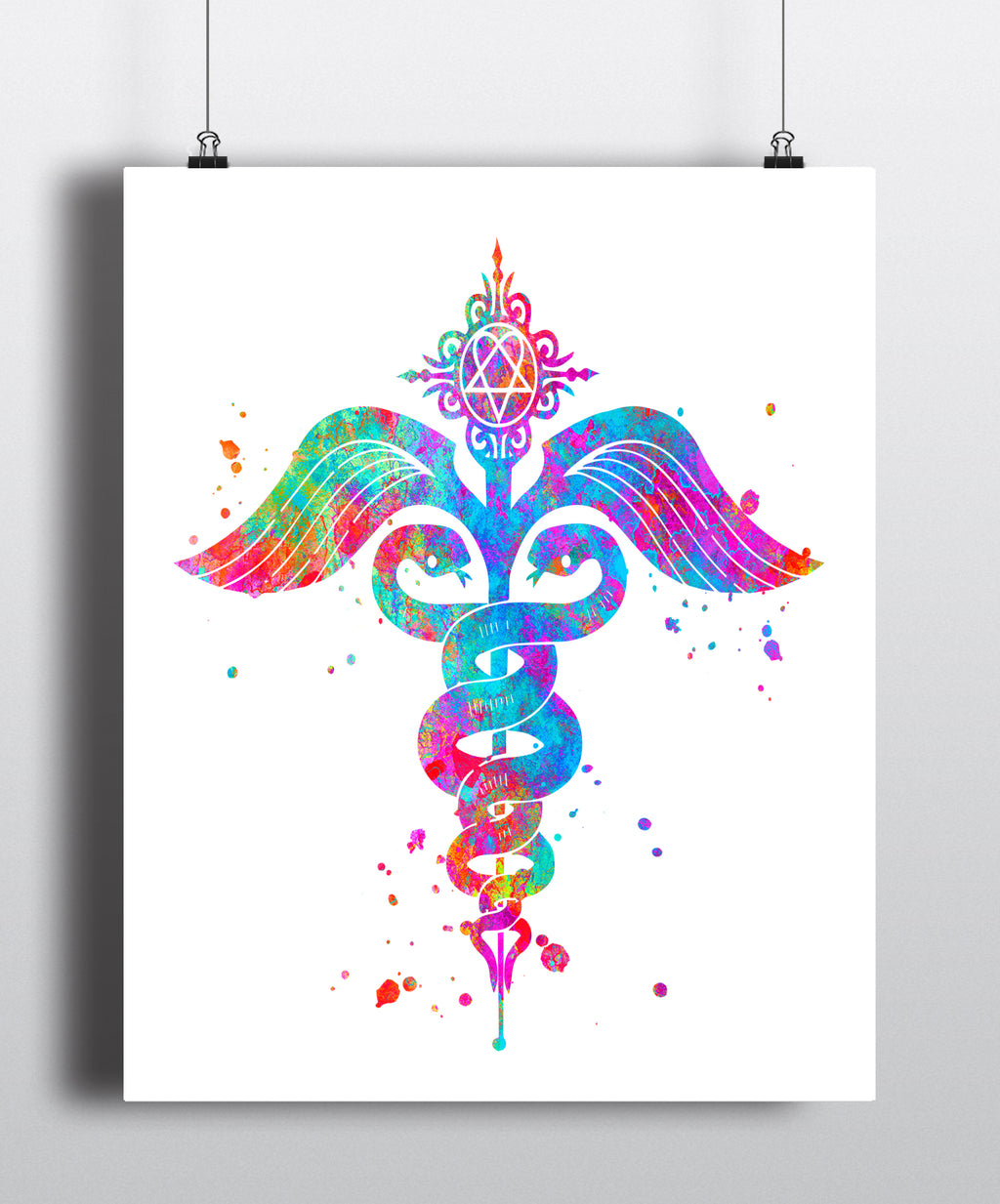 Caduceus Watercolor Art Print - Unframed - Zuzi's