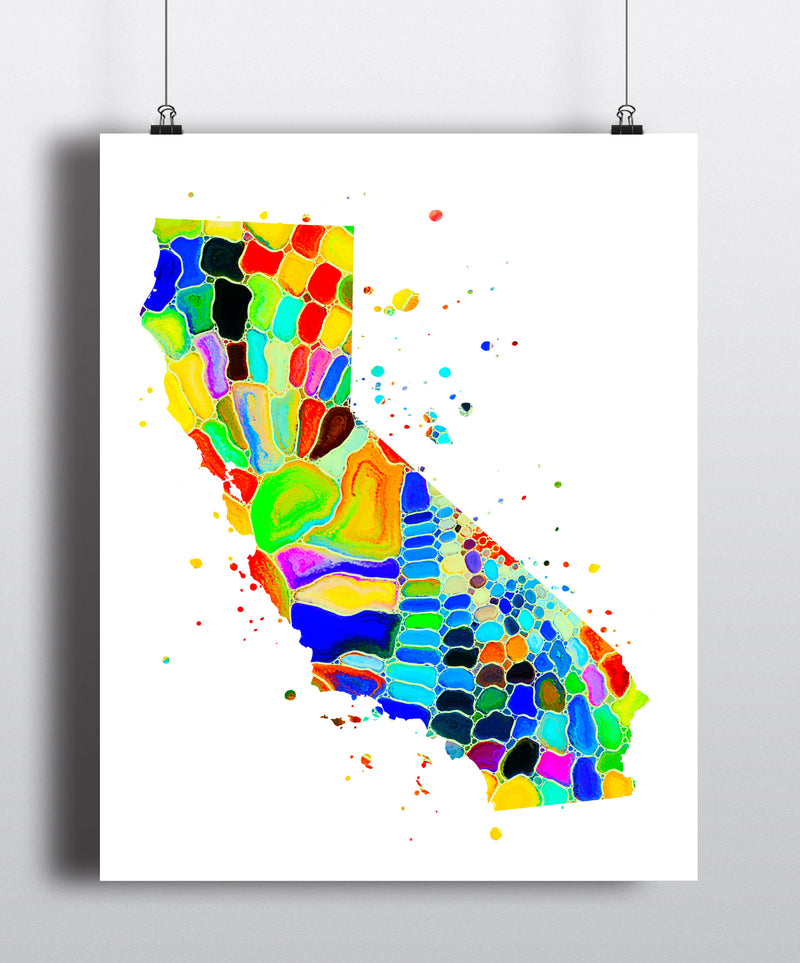 California Map Watercolor Art Print - Unframed - Zuzi's