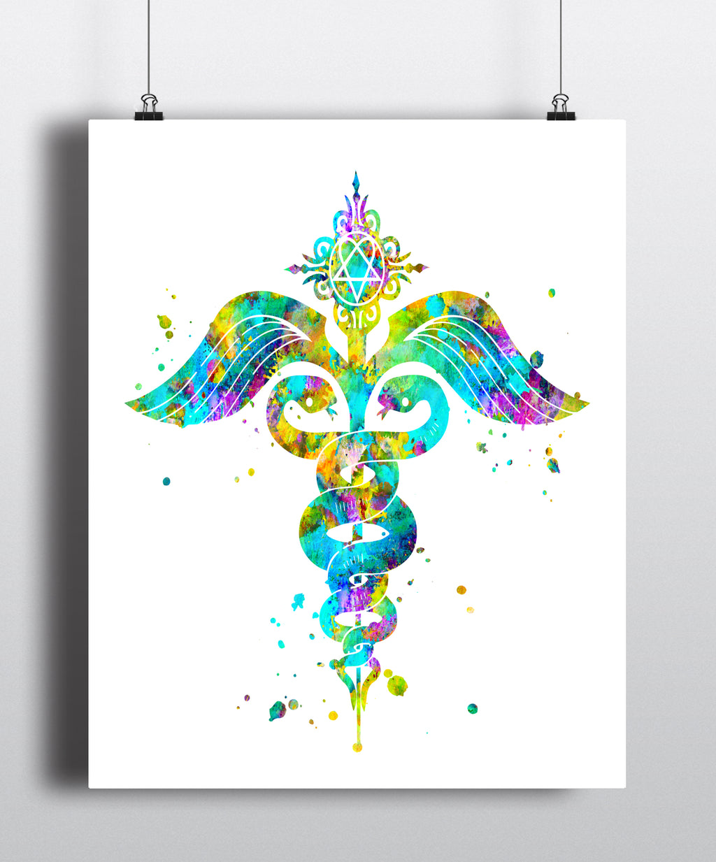 Caduceus Watercolor Art Print - Unframed - Zuzi's