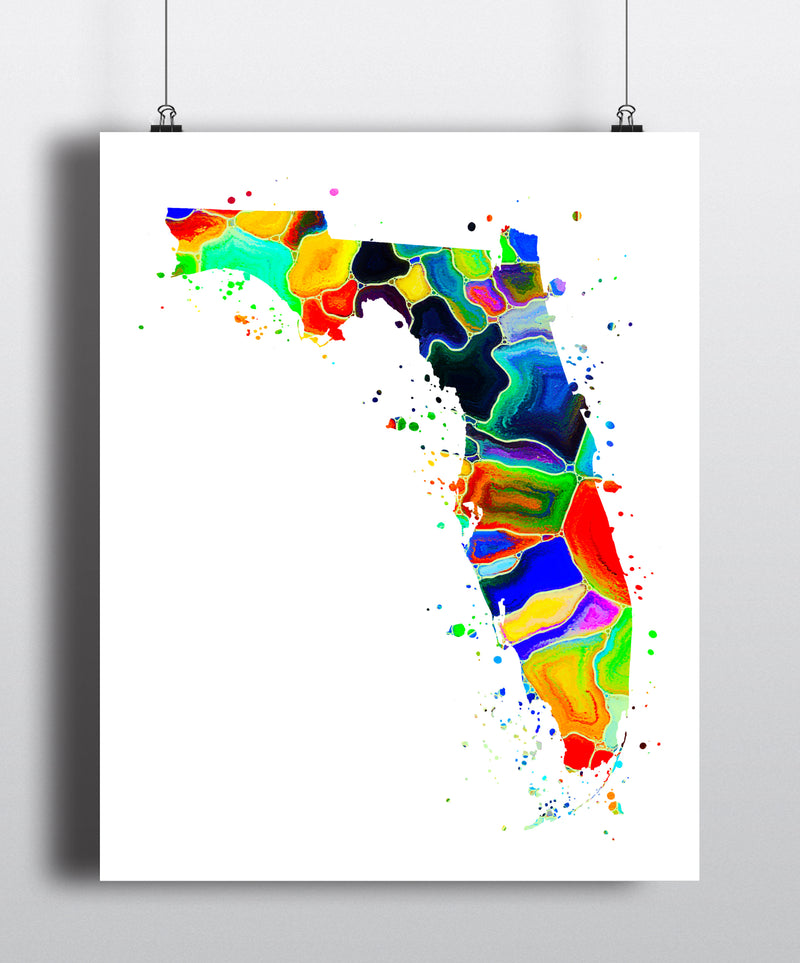 Florida Map Watercolor Art Print - Unframed - Zuzi's