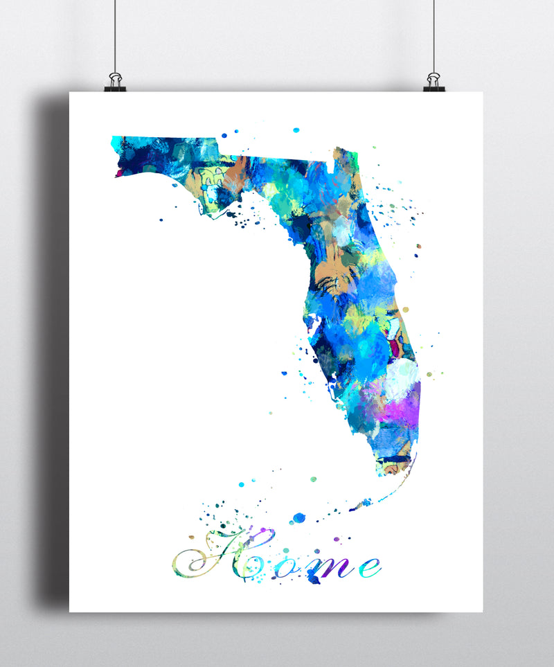 Florida Home Map Watercolor Art Print - Unframed - Zuzi's