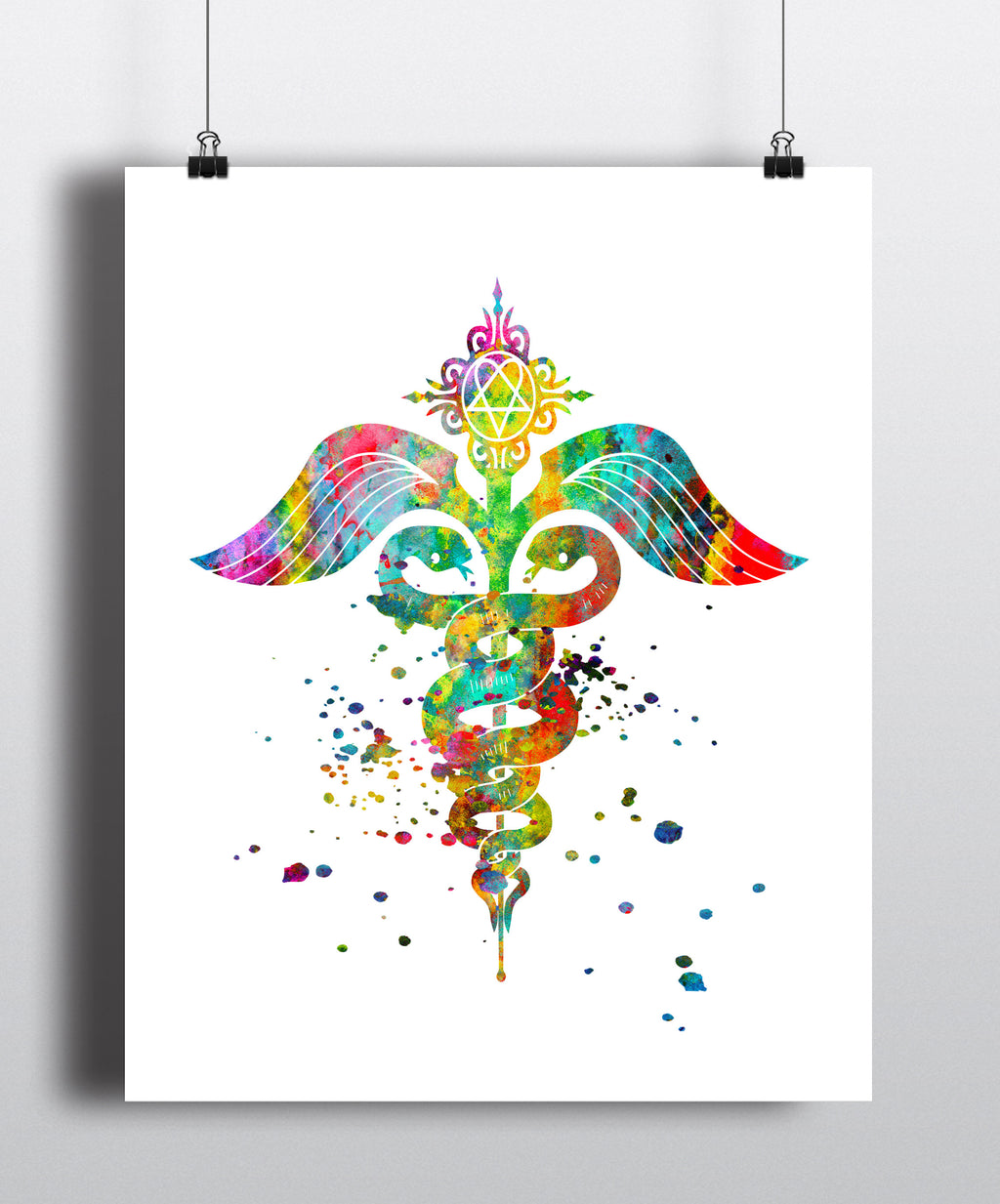 Caduceus Watercolor Art Print - Unframed - Zuzi's