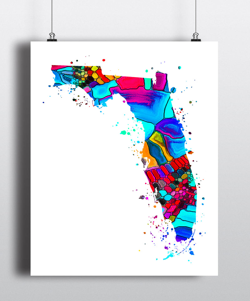Florida Map Watercolor Art Print - Unframed - Zuzi's