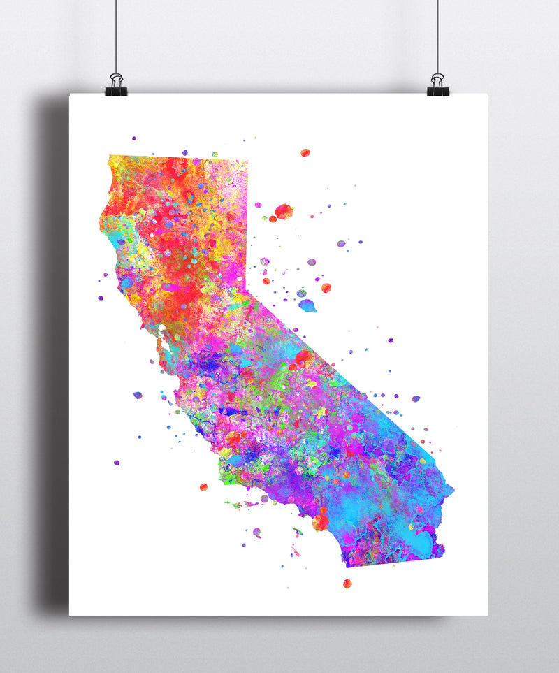 California Map Watercolor Art Print - Unframed - Zuzi's