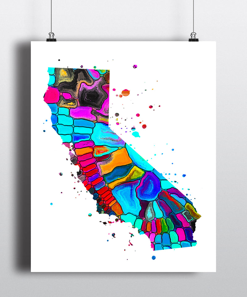 California Map Watercolor Art Print - Unframed - Zuzi's
