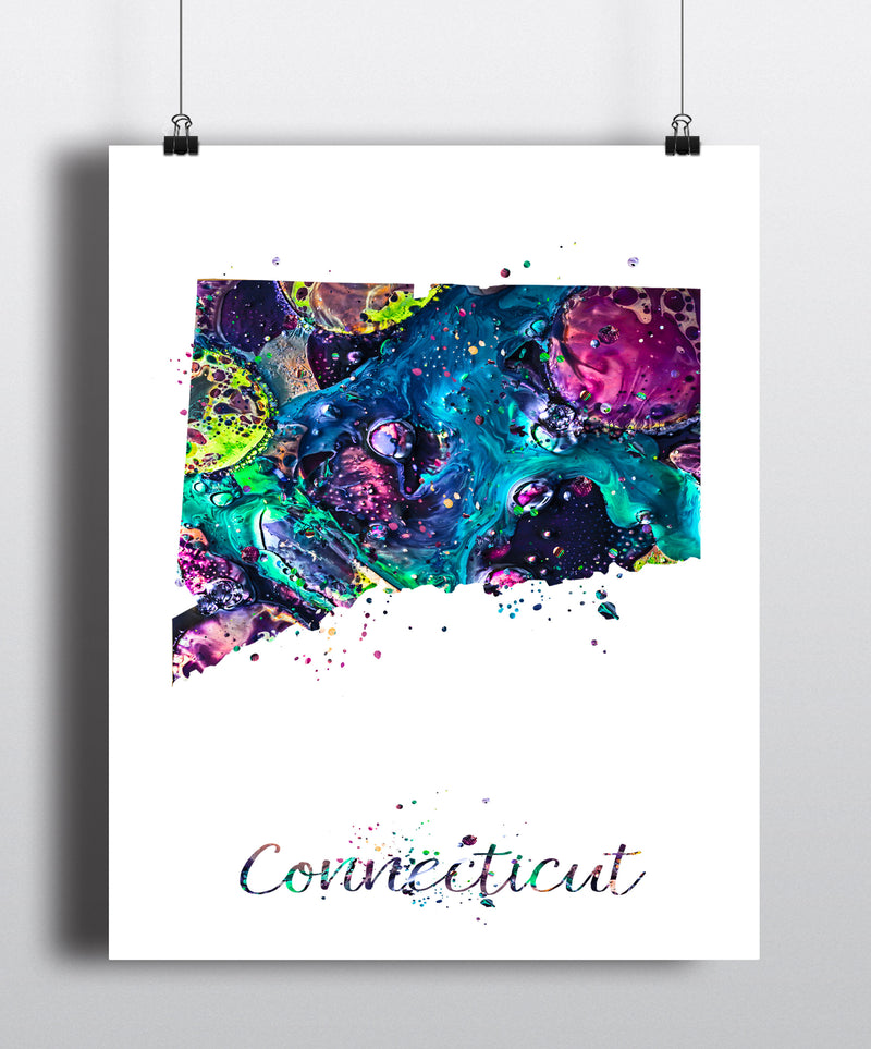Connecticut Map Watercolor Art Print - Unframed - Zuzi's