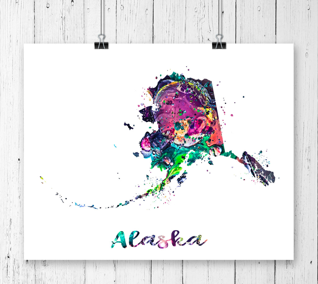 Alaska Map Watercolor Art Print - Unframed - Zuzi's