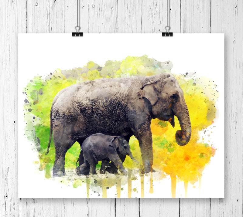 Elephant and Baby Elephant Art Print - Unframed - Zuzi's