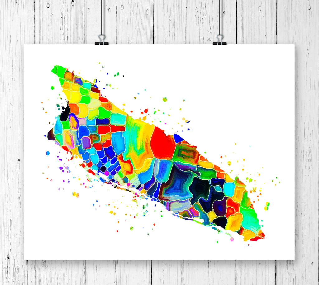 Aruba Map Watercolor Art Print - Unframed - Zuzi's