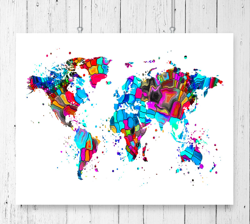World Map Watercolor Art Print - Unframed - Zuzi's