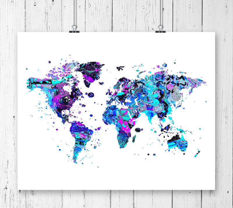 World Map Watercolor Art Print - Unframed - Zuzi's