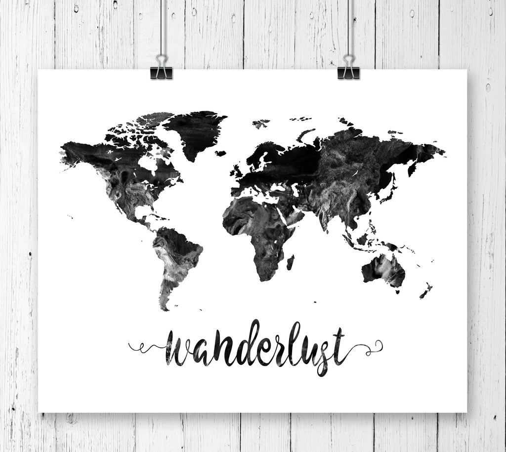 Wanderlust World Map Black and White Art Print - Unframed - Zuzi's