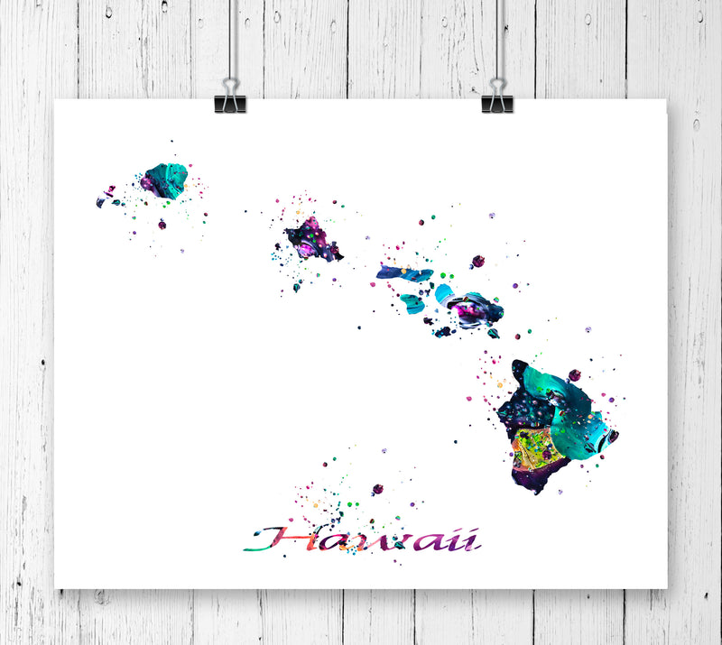 Hawaii Map Watercolor Art Print - Unframed - Zuzi's