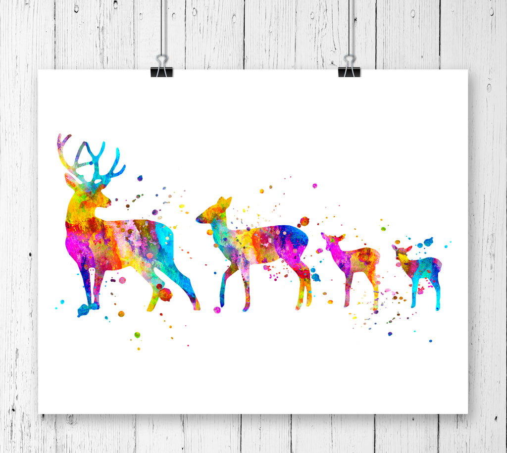 Deer Family Watercolor Art Print - Unframed - Zuzi's