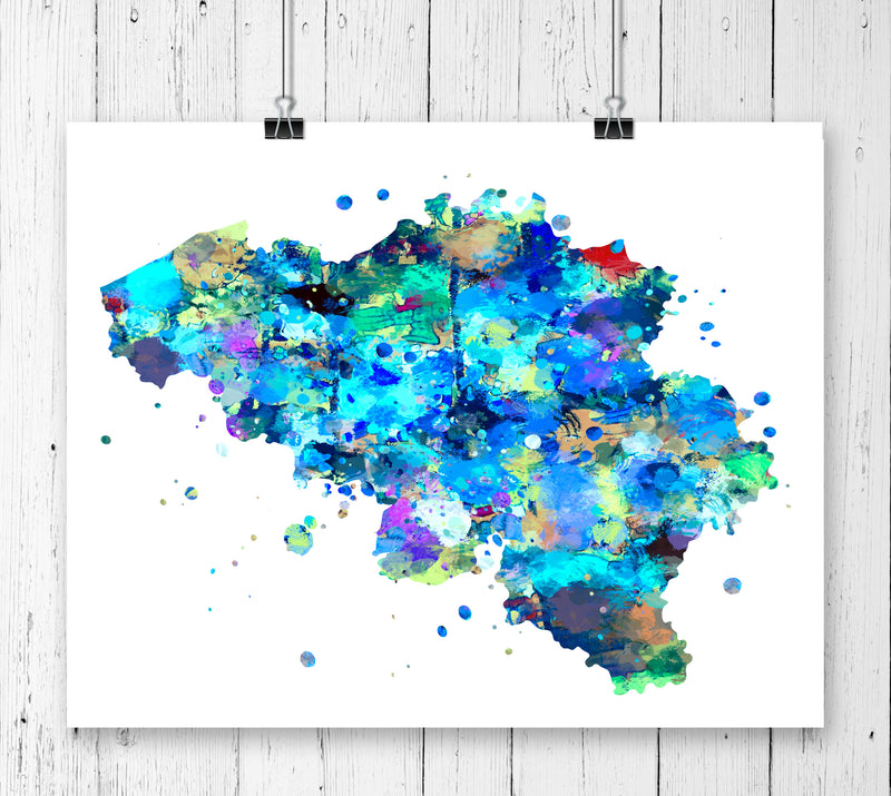 Belgium Map Watercolor Art Print - Unframed - Zuzi's