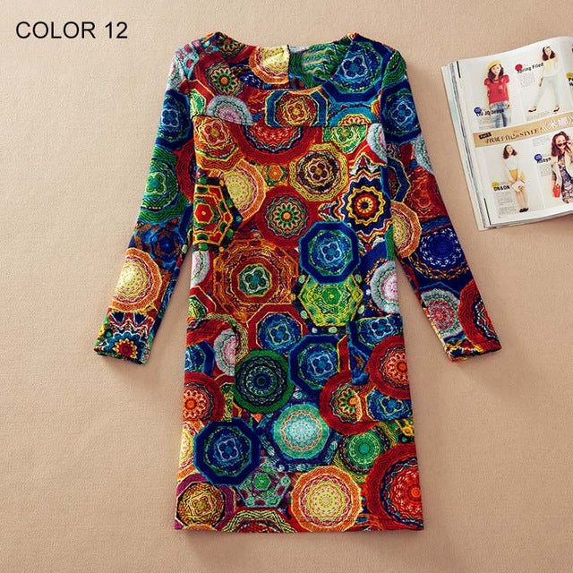 Long Sleeve Flower Print Dress Multiple Designs - Zuzi's