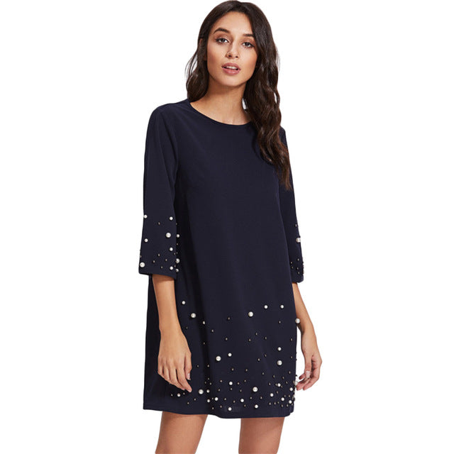 Pearl Beading Tunic Dress - Zuzi's