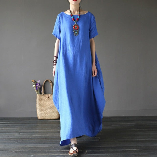 Crew-neck 3/4 Batwing Sleeve Maxi Dress Multiple Colors - Zuzi's