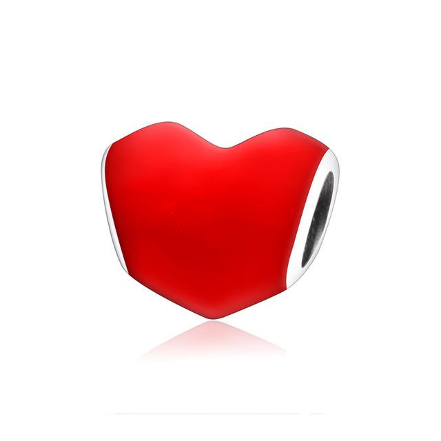 .925 Sterling Silver Pink Red Heart Charm Bead Fit Original Pandora Charm Bracelet - Zuzi's