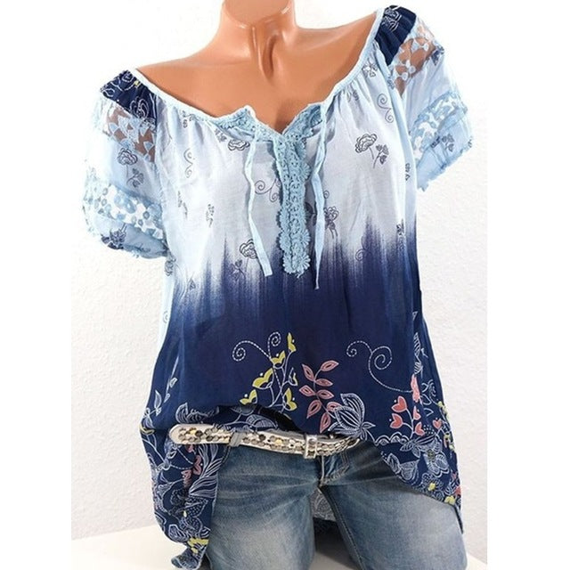 Floral Tie Lace Up Women Blouse - Zuzi's