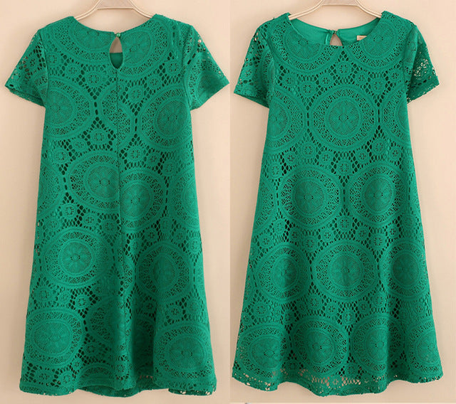Short Sleeve A-Line Hollow Out Lace Dress  Multiple Colors - Zuzi's